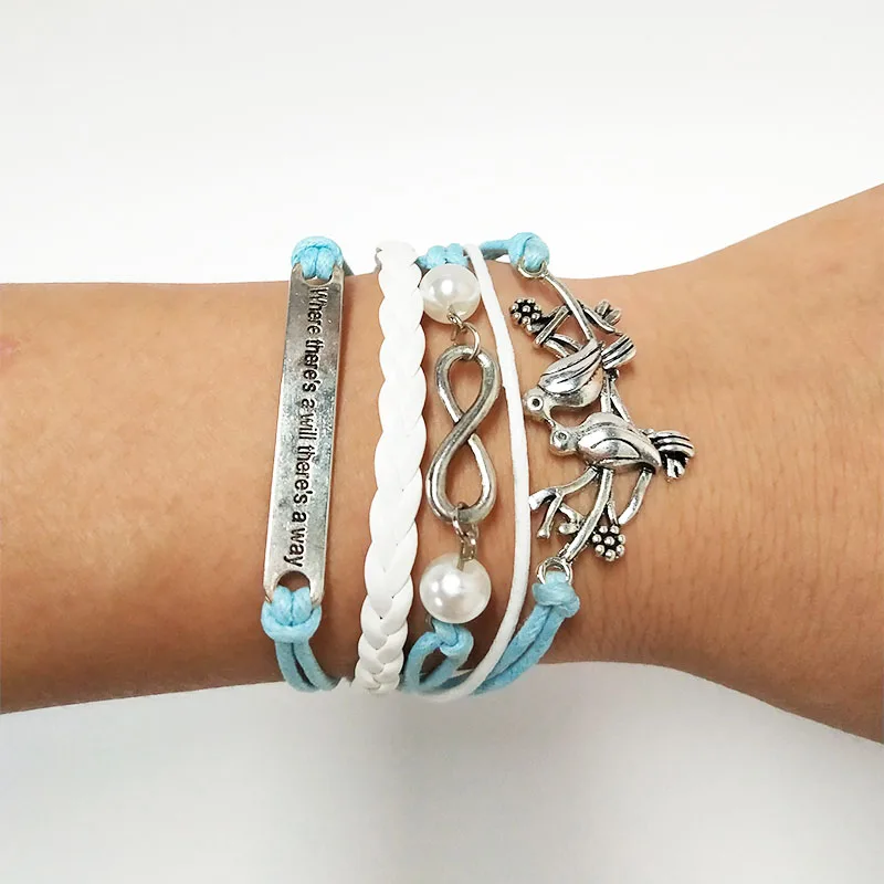 LELX Antique Bird Charm Leather Bracelet Various Style &amp LOVE Anchor Charms Infinity Bracelets Wholesale Jewelry | Украшения и