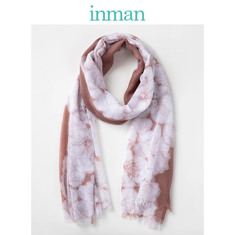

INMAN New Arrival Women Apparel Autumn Winter Flower Print Contrast Color Two way to Use Fashion Lady Thin Scarf