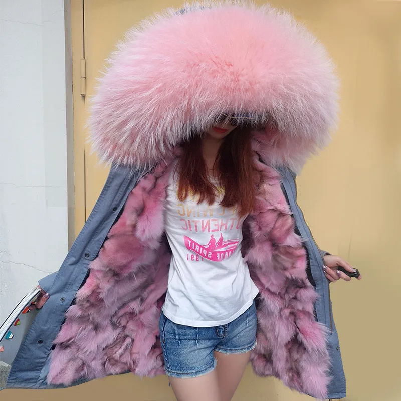 

2019 New Fashion Women Winter Coats Fox Fur Jacket Thick Parkas Real Raccoon Fur Collar Hooded Fox Fur Lining Outwear