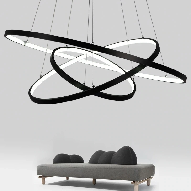 

Modern LED Pendant Light Indoor Lighting Fixture for Living Room Bedroom Dining Room Circle Rings Acrylic Aluminum Hanging Lamp