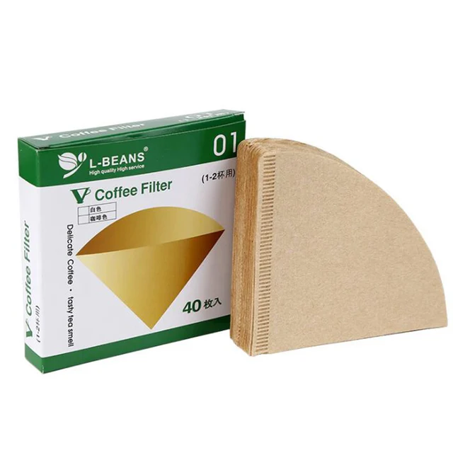 Best Price 40PCS Unbleached Coffee Filter Papers Cones 1-2 Cups Original Wooden Drip Paper Cone Shape Coffee Tools