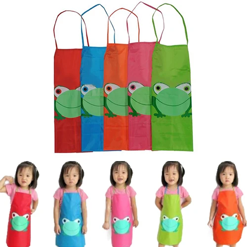 Kids Children Cute Waterproof Cartoon Frog Apron Printed Painting Cooking Apron For Kitchen Women Housework 49.5cm x 35cm