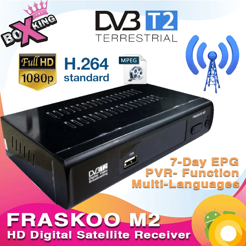 

Latest Fraskoo M2 DVB-T2 DVB-T HD Digital Satellite Receiver Terrestrial TV Tune Receptor Set Top Box europe usa spain (p50)