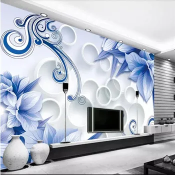 

Blue flower 3D decorative style TV background wall manufacturers wholesale wallpaper murals custom photo wall