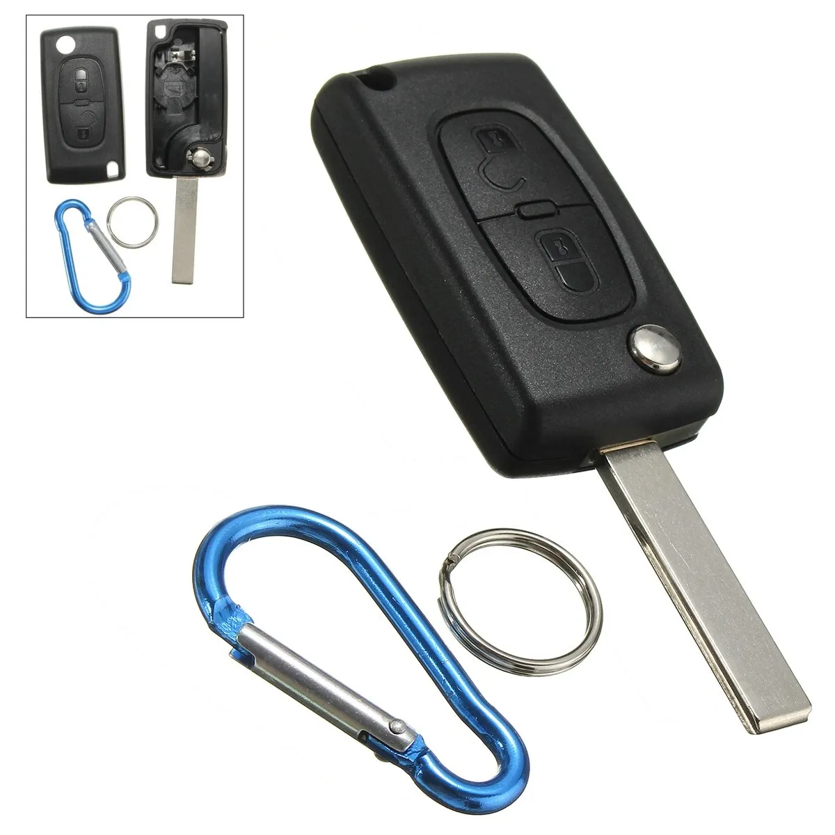 

2 Button Flip Remote Key FOB Case Shell Blade + Keychain For PEUGEOT 207 307 308