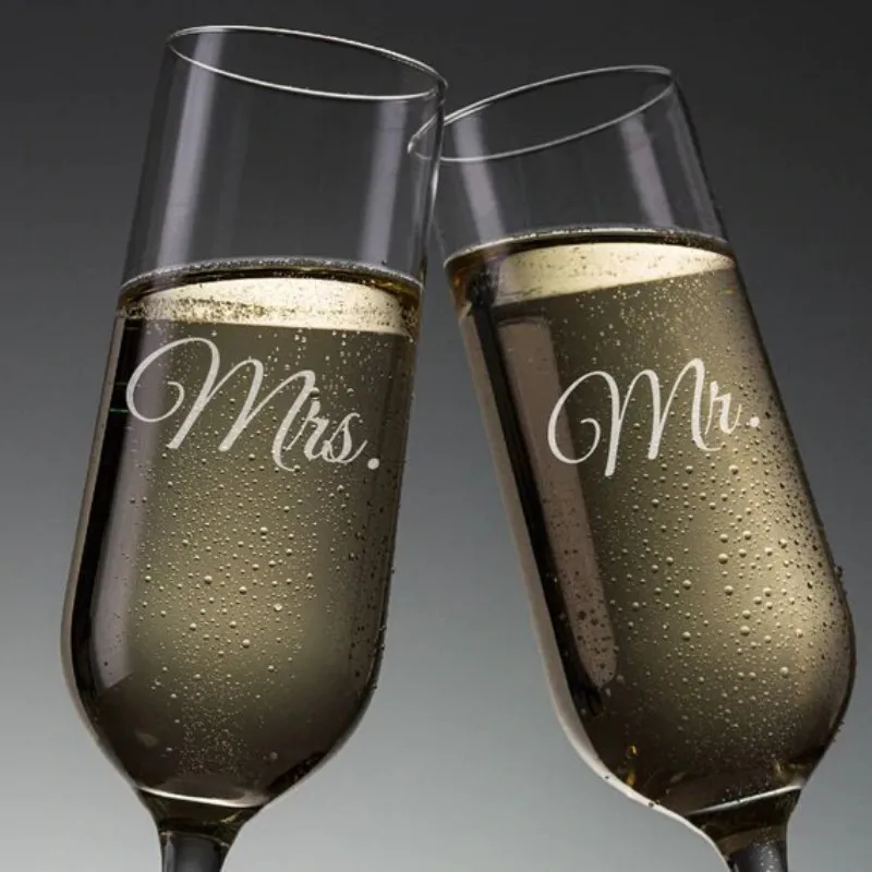 The Mr & The Mrs Wedding Champagne Flutes Glasses Cheers to us 