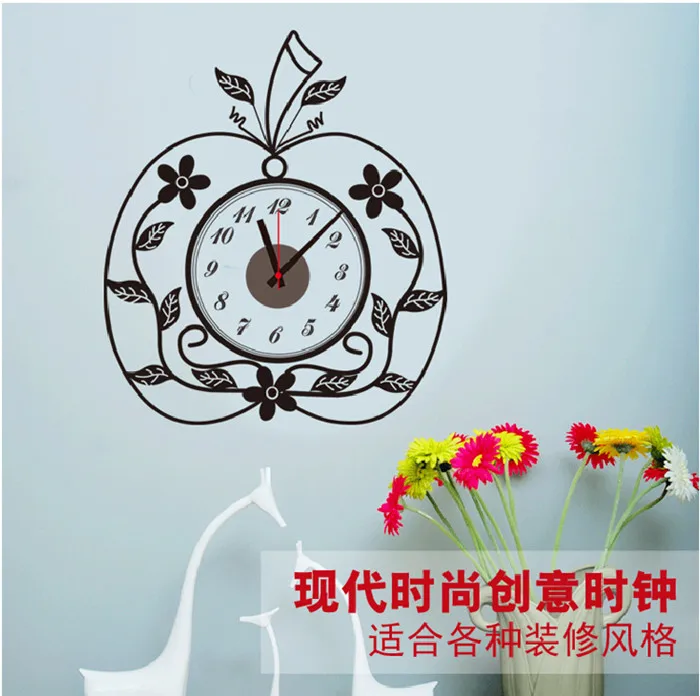 3D Clock Needle Kitchen Wall Sticker Cartoon Owl Apple Design Watch Home Decoration Wall Decals Wallpaper For Bedroom Poster