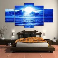 5 Pieces Beach Under The Night Sky Poster Canvas Paintings Decor Framework One Set Wall Art Home Decor Living Room Print Picture wppwdxen photography flowers under the blue sky print art