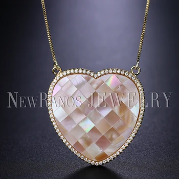 

Newranos Natural Shell Pearl Necklace Charm Heart Pendant Necklace Zirconias Chain Necklace for Women Fashion Jewelry NFX0031204