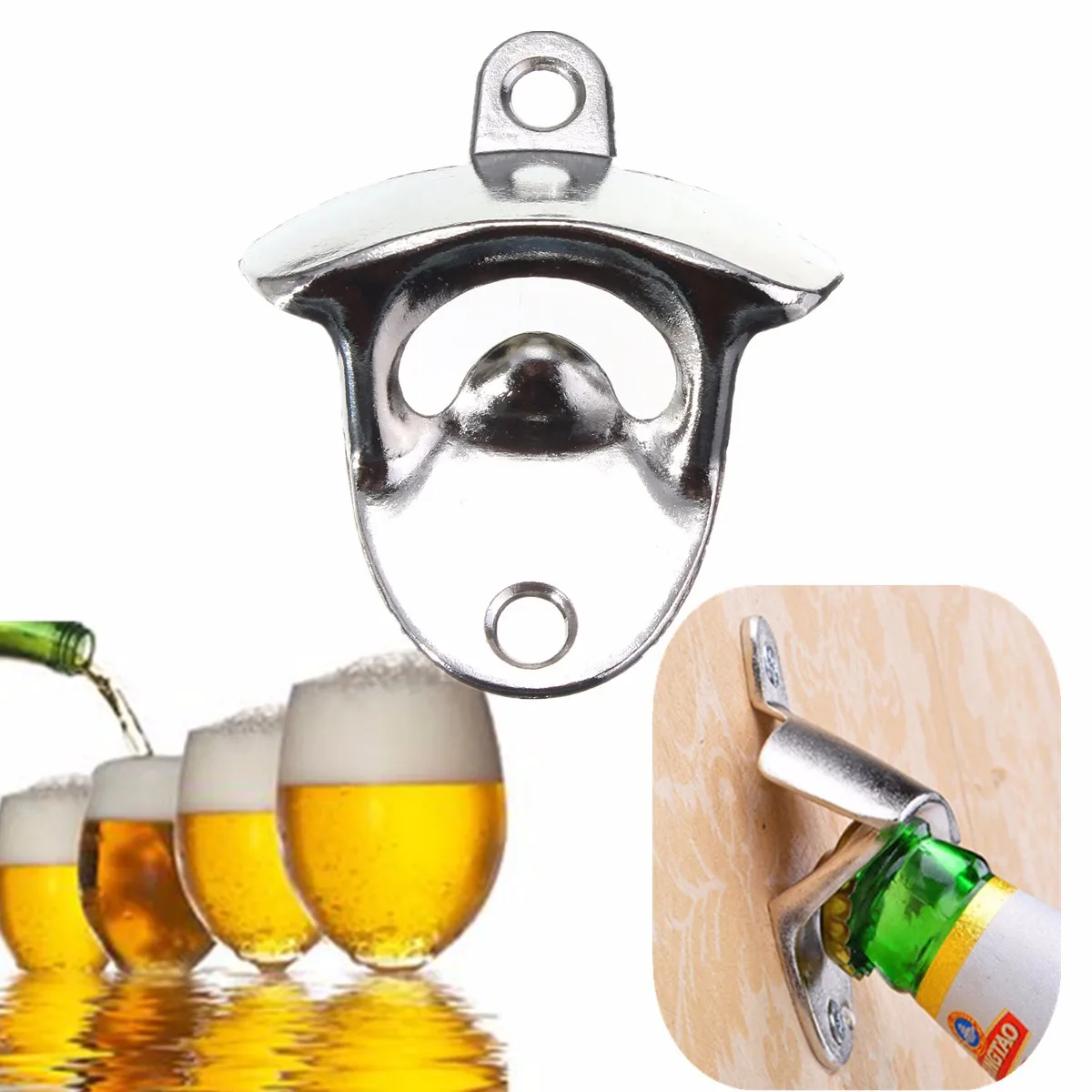 Wall Mounted Nickel Alloy Beer Bottles Opener Silver Wine Beverage Bottles Opening Tools Gadgets