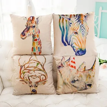

Wholesale animals cushion cover for couch car chairs home decorative pillows printed with Deer head zebra giraffe rhinoceros 1pc