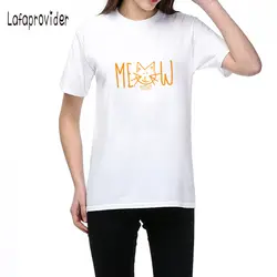 Lafaprovider Новый Harajuku летней девушки печати короткий рукав футболки с круглым вырезом для женщин; Большие размеры Женские топы футболки мяу