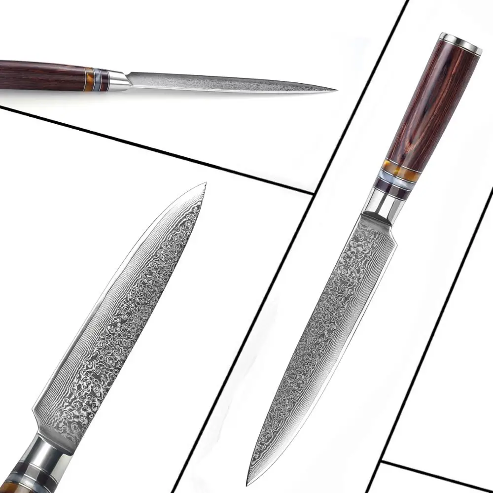  Damascus Kitchen Knives Slicing Carving Chef Knife Japanese vg10 Damascus Steel Salmon Ham Knife Sa - 32851536896