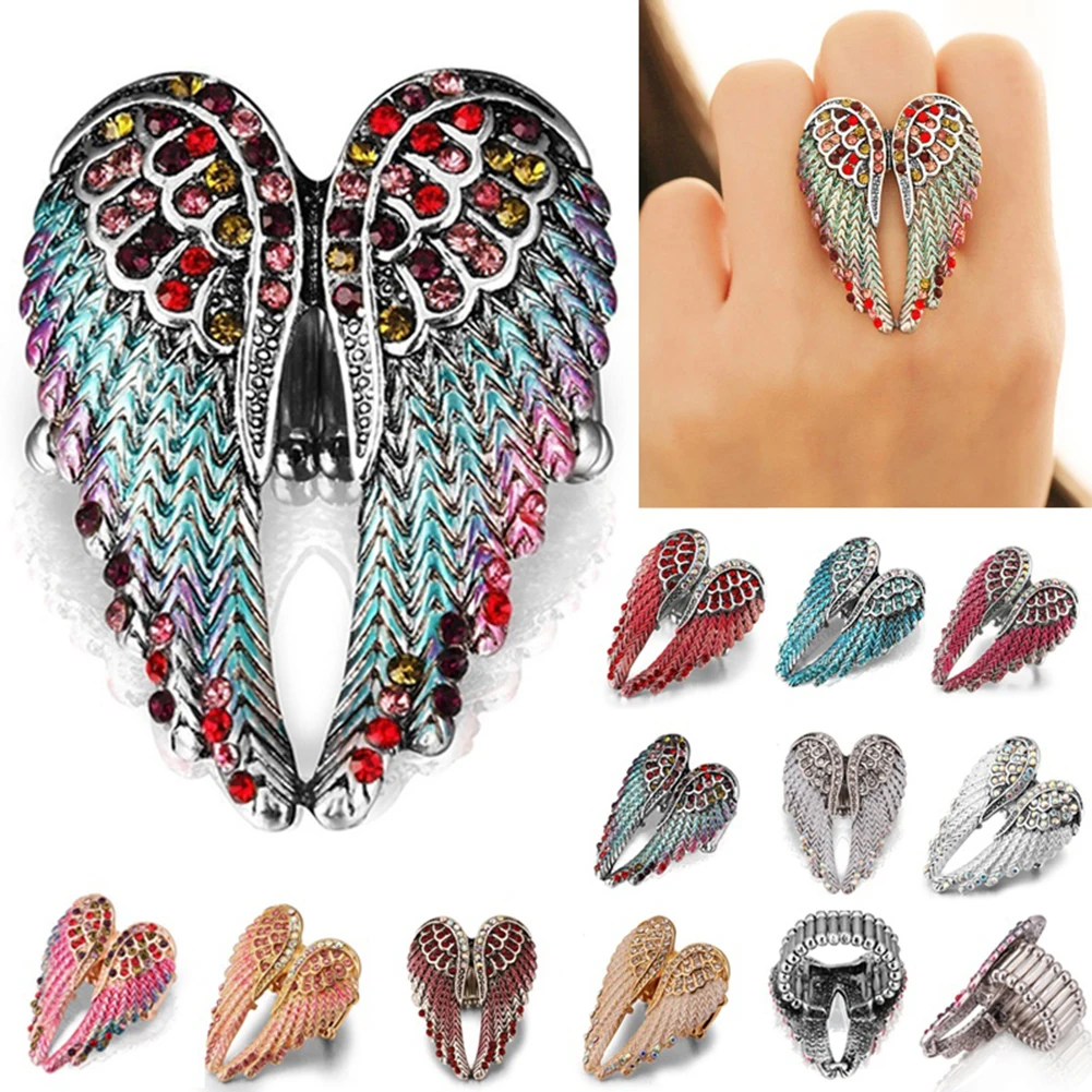 

Lady Fashion Multicolor Rhinestone Wings of Angel Charm Ring Finger Jewelry Gift