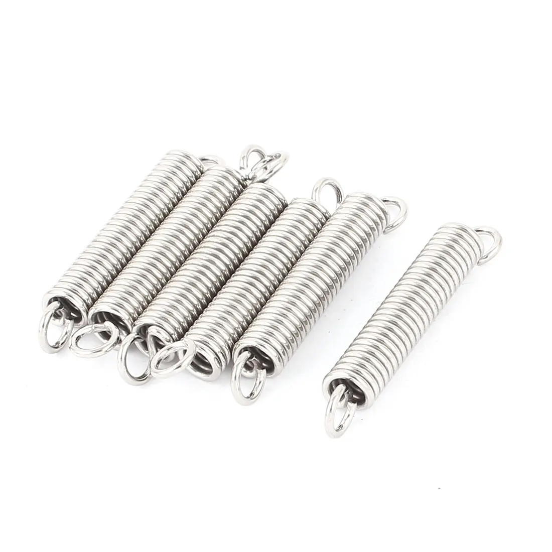 

UXCELL 1.4Mmx8mmx52mm Stainless Steel Dual Hook Small Tension Spring Sliver Tone 5Pcs