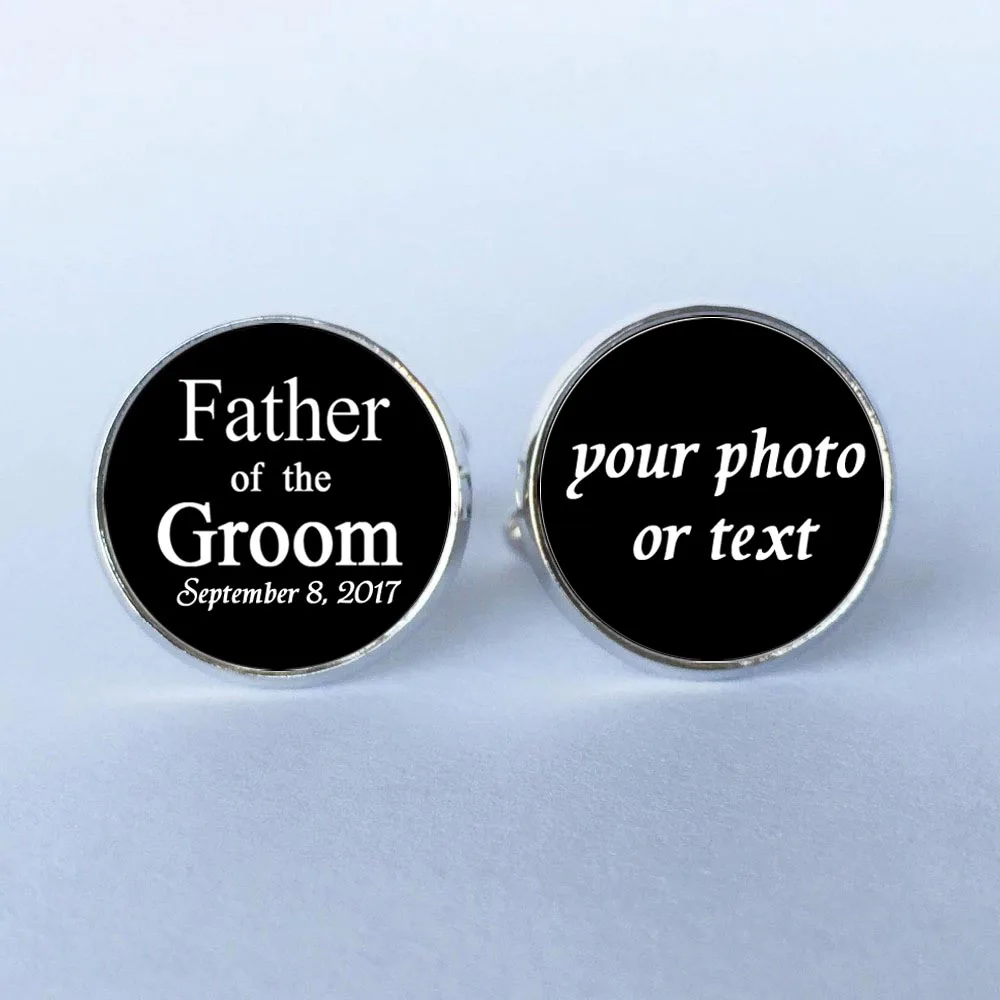 

1Pair Custom Photo Father of the groom date Cufflinks Silver Plated Gifts for Dad - Wedding Cufflinks - Personalized Cuff Links