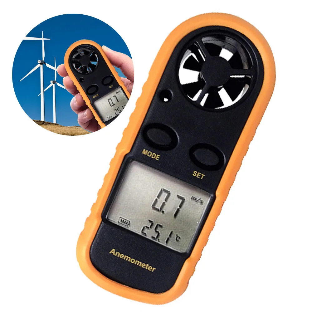 

2-in-1 Mini Digital Anemometer Thermometer Air Wind Flow Speed Meter Bar Graph Beaufort Wind Scale Celsius or Fahrenheit