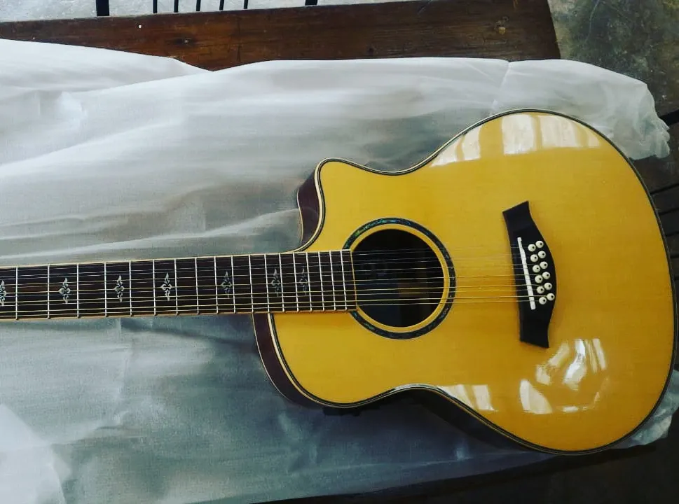

free shipping cutaway GA body 36 inches travel 12 guitars best quality solid 12 string travel acoustic electric guitar