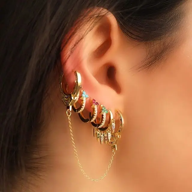 

2019 summer colorful fashion Jewelry Authentic 925 Sterling Silver handcuff long chain dangle earring for women rainbow gifts
