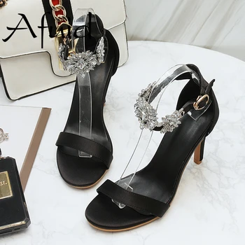 

AFUID Big Size Women Shoes Super Thin High Heels Sexy Pointed Toe Crystal Heel Pumps Women Slip On Party Shoes Ladies High Heels