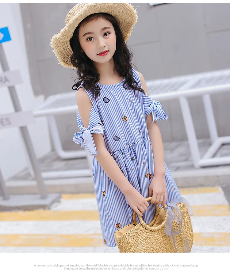 Kids Girls Off Shoulder Bowknot Sleeve Dress 8