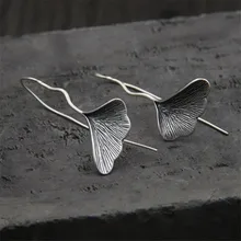 Real 925 Sterling Silver Natural Handmade Designer Fine Jewelry Vintage Ginkgo Leaf Drop Earrings For Women Brincos TYC201 lotus fun real 925 sterling silver natural original handmade fine jewelry love afternoon dating drop earrings for women brincos