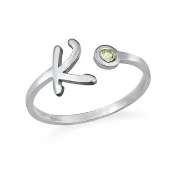 

single birthstone name ring custom open initial birthstone ring for birthday gift 925 silver holiday gift women ring men simple