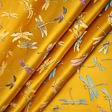 ФОТО high quality yarn dyed chemical fiber brocade jacquard yellow dragonfly fabric used for dress women clothing by 100x90cm