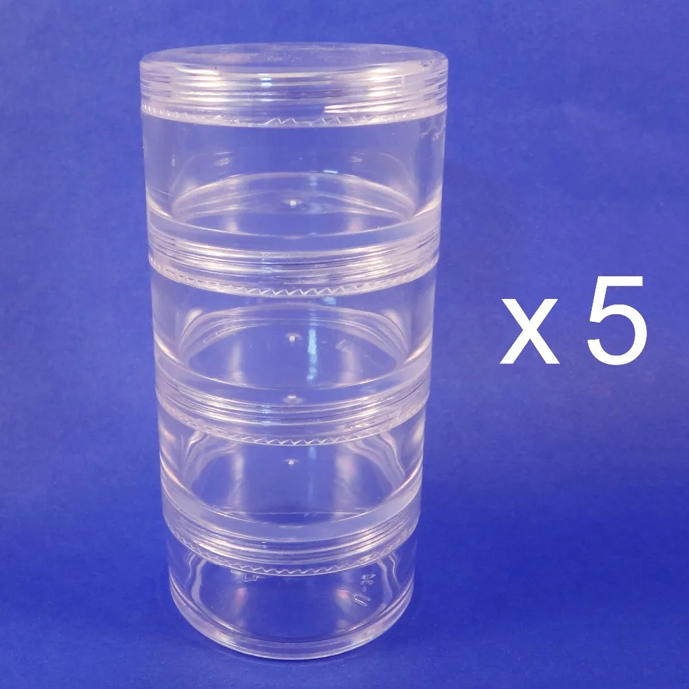5 Set Clear 4 Stackable Plastic Jars 30gr Cosmetic Storage Containers