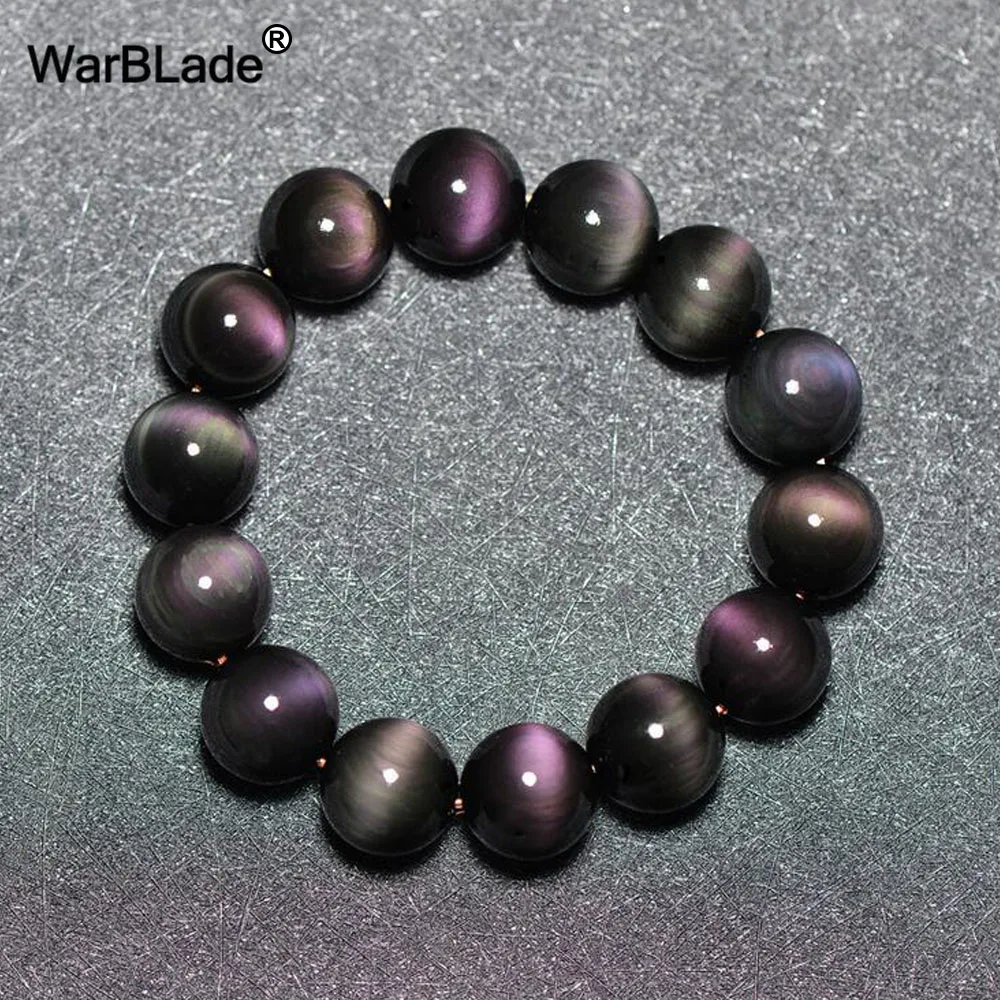 

WBL Natural Stone 6A Green Eyes Obsidian Bracelets Bangle Jewelry 6mm 8mm 10mm 12-20mm Stone Round Beads Bracelet For Men Women