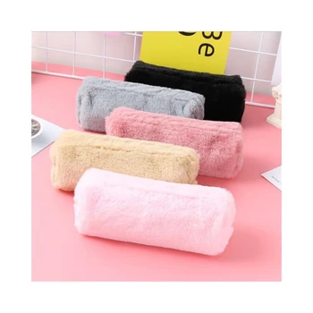 

Cute Kawaii Solid Color Plush Pencil bags box Cases Pouch For Girls Stationery Storage Office School Supplies Pencil Bags Cases