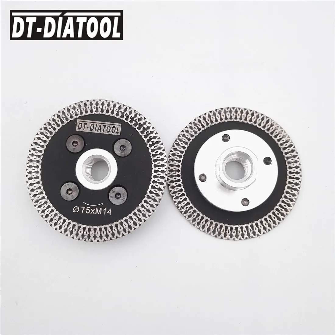 DT-DIATOOL 2pcs 75MM Mini Disc Mesh Turbo Rim Diamond Saw Blades with M14 Flange Cutting Discs Grinding Wheel for hard Stone