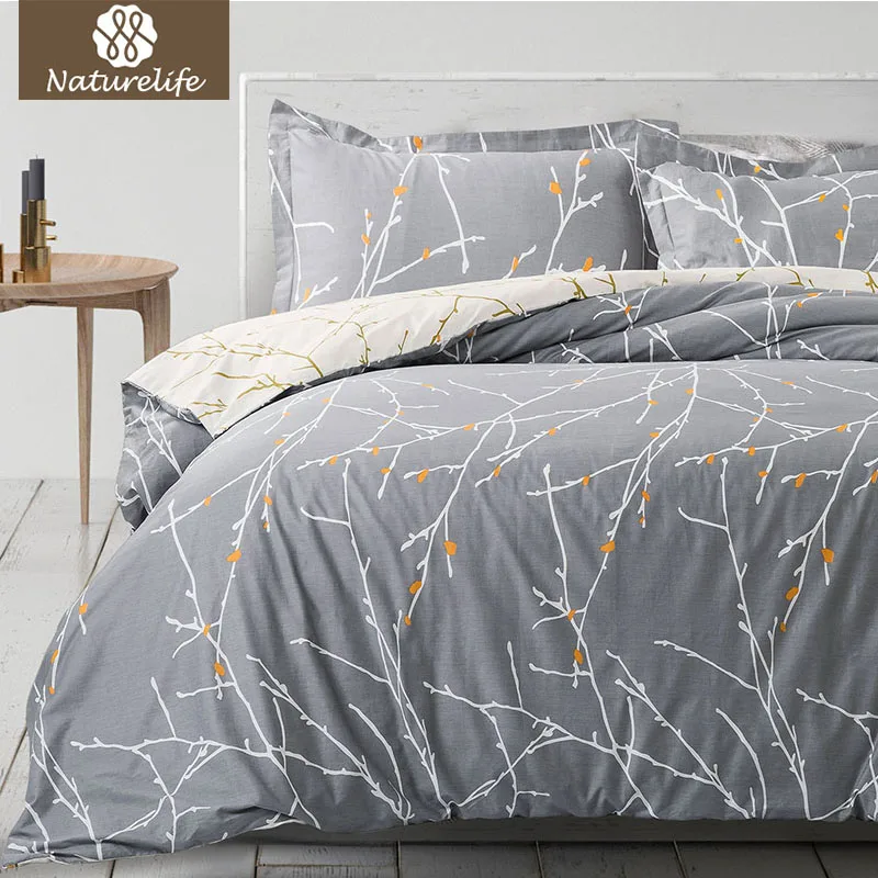 

Naturelife Tree Branch Duvet Cover Set Soft Hypoallergenic 100% Cotton Pillowcase Duvet Cover Grey Bed Quilt Bedlinen Bedclothes