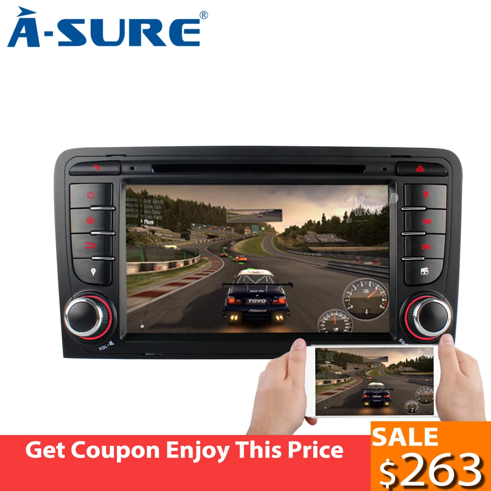 

A-Sure 2 Din Octa Core Android 8.0 Car Radio DVD GPS Player For Audi A3 (2003-2011) S3 RS3 RNSE-UP Navigation 4GB RAM