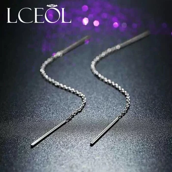 

LCEOL New Simple Sliver Plated Long Pending Earrings Fashion Jewelry Strike Ear Wire Line Chain Earrings Female Hanging Brincos