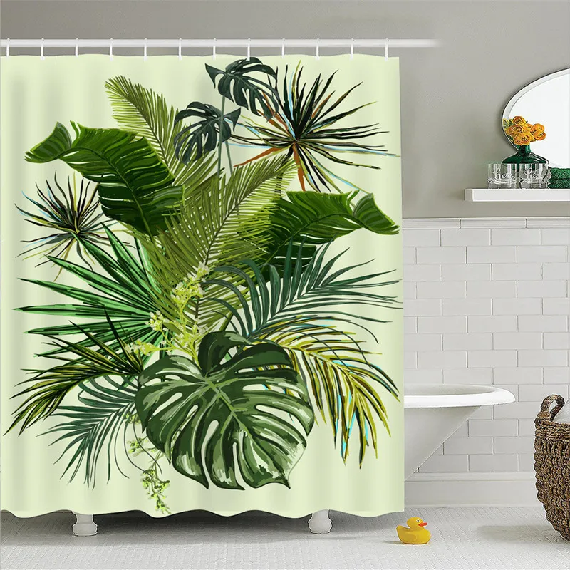 Bath Curtain Of Coloured Drawing Or Pattern Greenery Leaf Children Bedroom Curtains Is Waterproof Prevent Float | Дом и сад