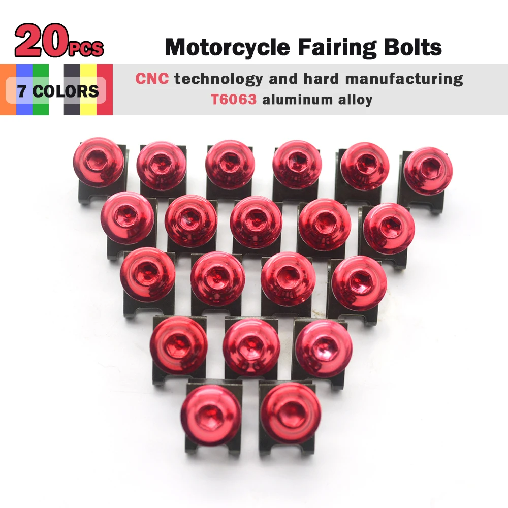 

20X 6M 6MM Motorcycle Fairing Body Bolts Spire Speed Fastener Nuts Thread Screw Diameter Wholesale Bike Custom Scooter Bolts red