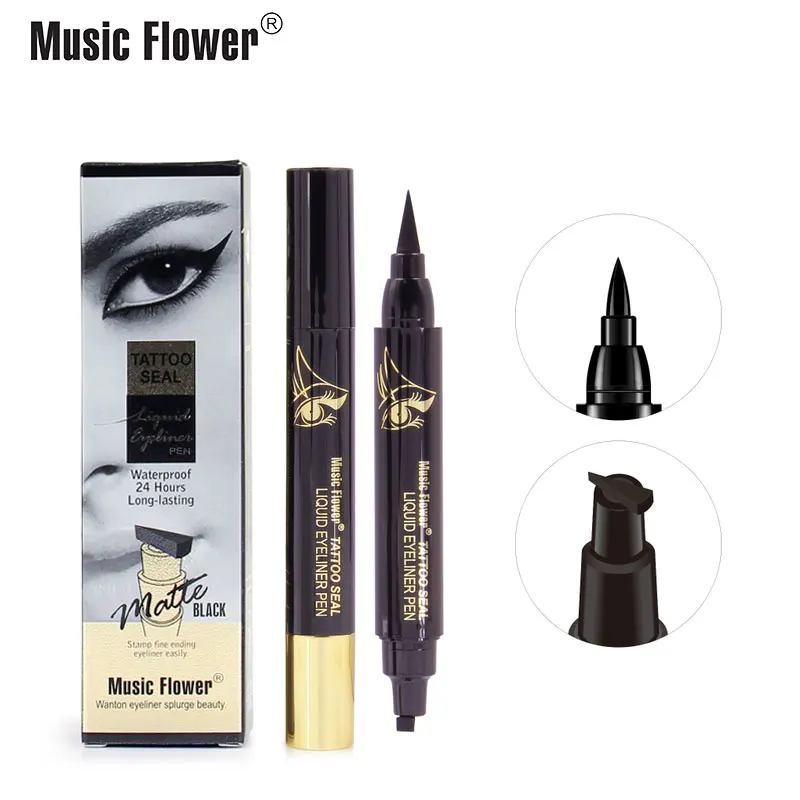 Music Flower Double-Headed Seal Black Liquid Eyeliner Pen Waterproof Long-lasting Smudge-proof Stamp |