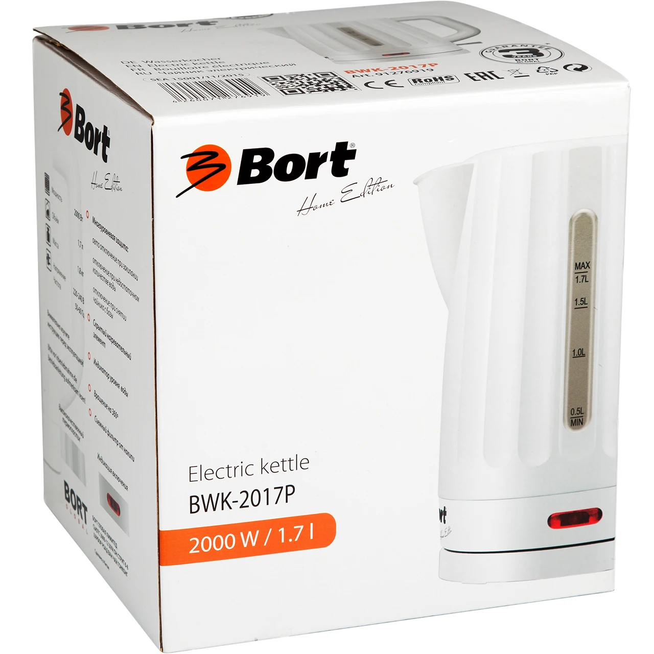 Чайник электрический Bort BWK-2017P (индикация сети, объем 1.7л., защита от перегрева)