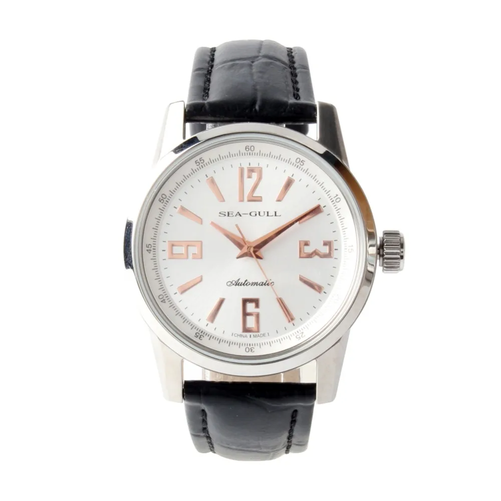 

Genuine Seagull Stainless Steel Rose Gold PVD Coated Leather Strap Self Wind Automatic Men's Watch D819.437 Hardlex