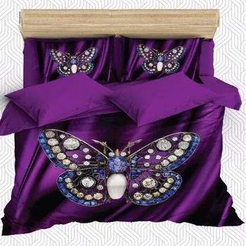

Else 6 Piece Purple Foor Big Blue Diamond Butterfly 3D Print Cotton Satin Double Duvet Cover Bedding Set Pillow Case Bed Sheet