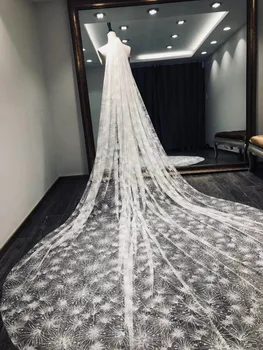 

Lace Edge Luxury Cathedral Wedding Veil 3 M 3.5m Long Bridal Veil Wedding Accessories Velos De Novia Nature