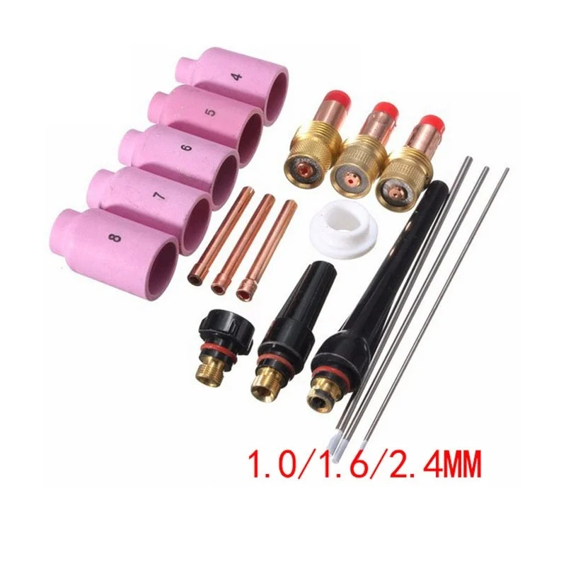 

18pcs WP17/18/26 Series TIG Torch Consumables Kit 54N Ceramic Nozzle Gas Lens-Collet-Body Back Caps 54N01 Insulator Gasket