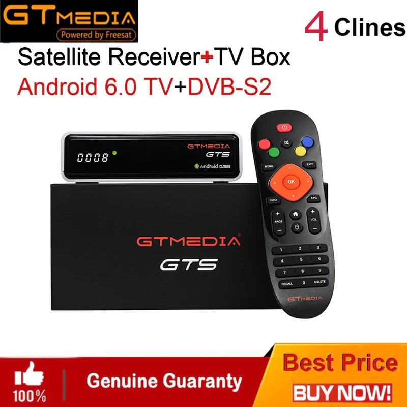 

GTmedia GTS Satellite Receiver DVB-S2Android 6.0 TV BOX+DVB-S/S2 android 6.0 TV BOX 2GB+8GB with European CCCAM 4 Line 1 Year