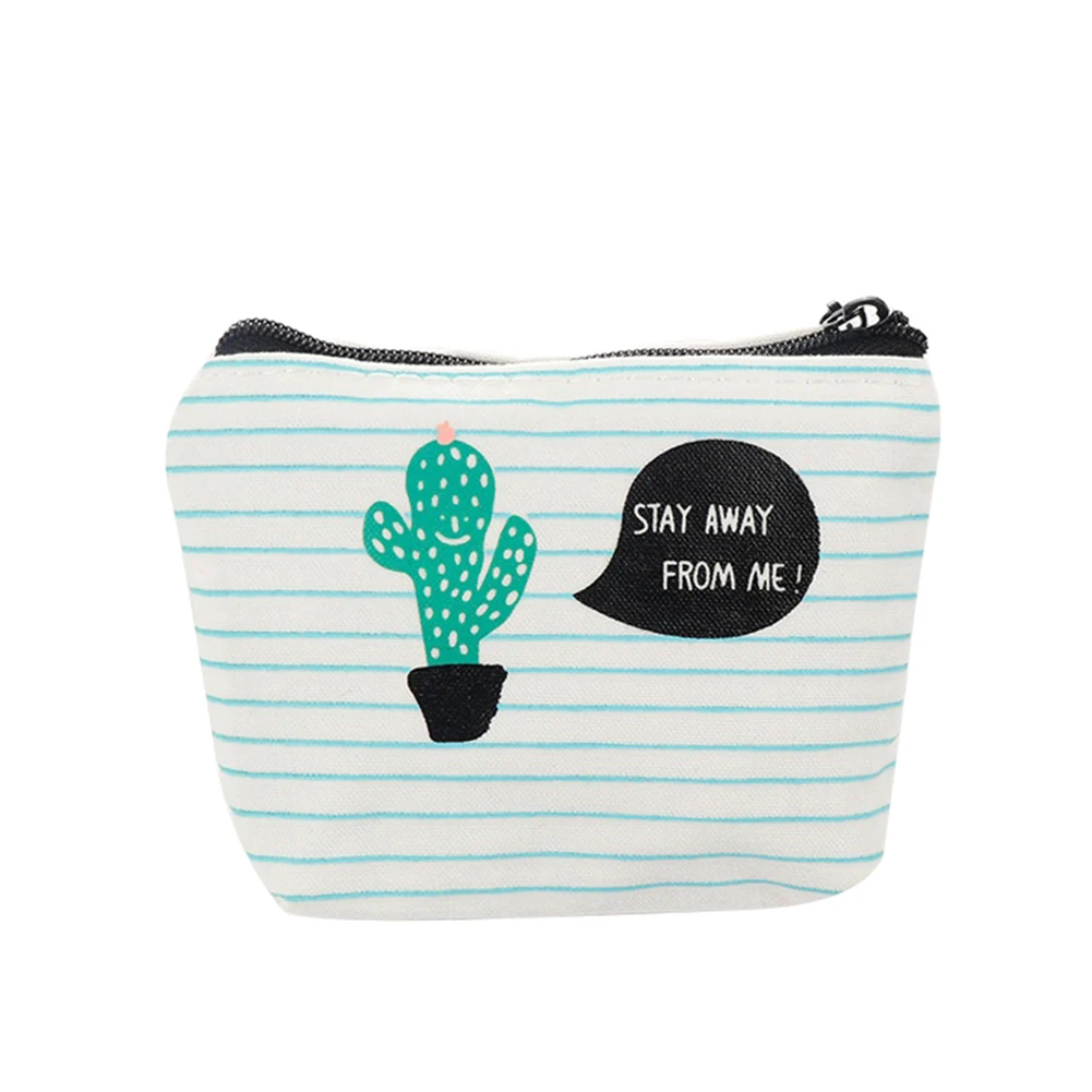 

Green Cactus Print Canvas Coin Purse Mini Card Holder Zipper Pouch Wallet