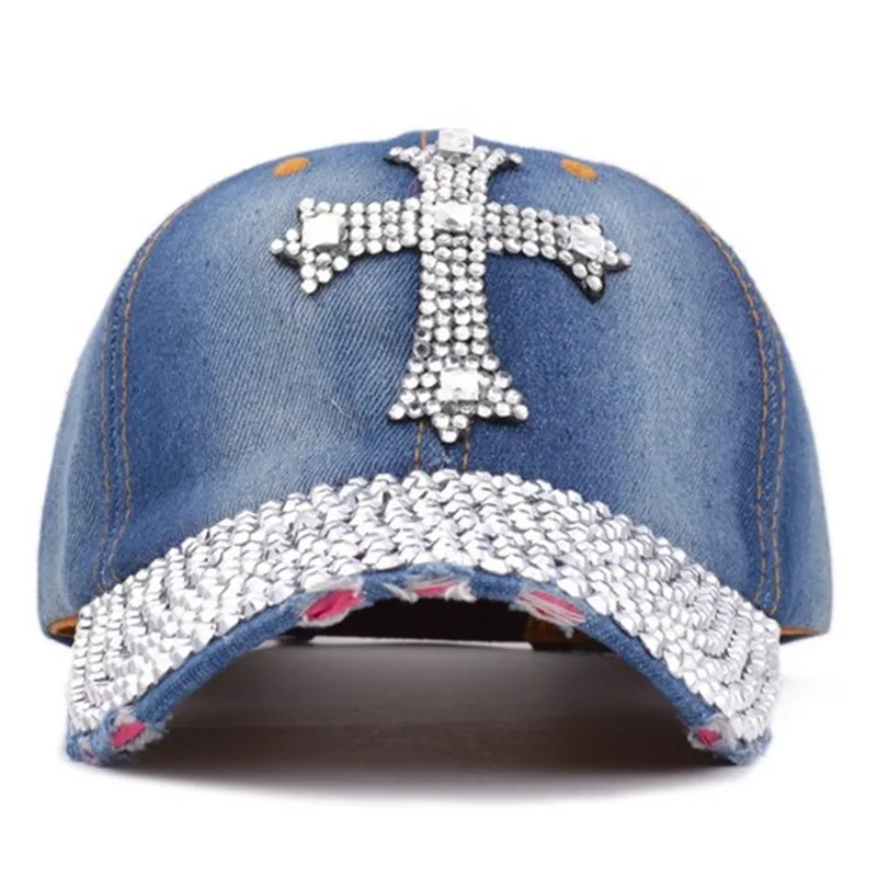 Новая бейсболка с кристаллами алмазные джинсы snapback бейсболка Мужская Женская Крестовая христианская шляпа Повседневная Выходная шляпа шапки Whosale