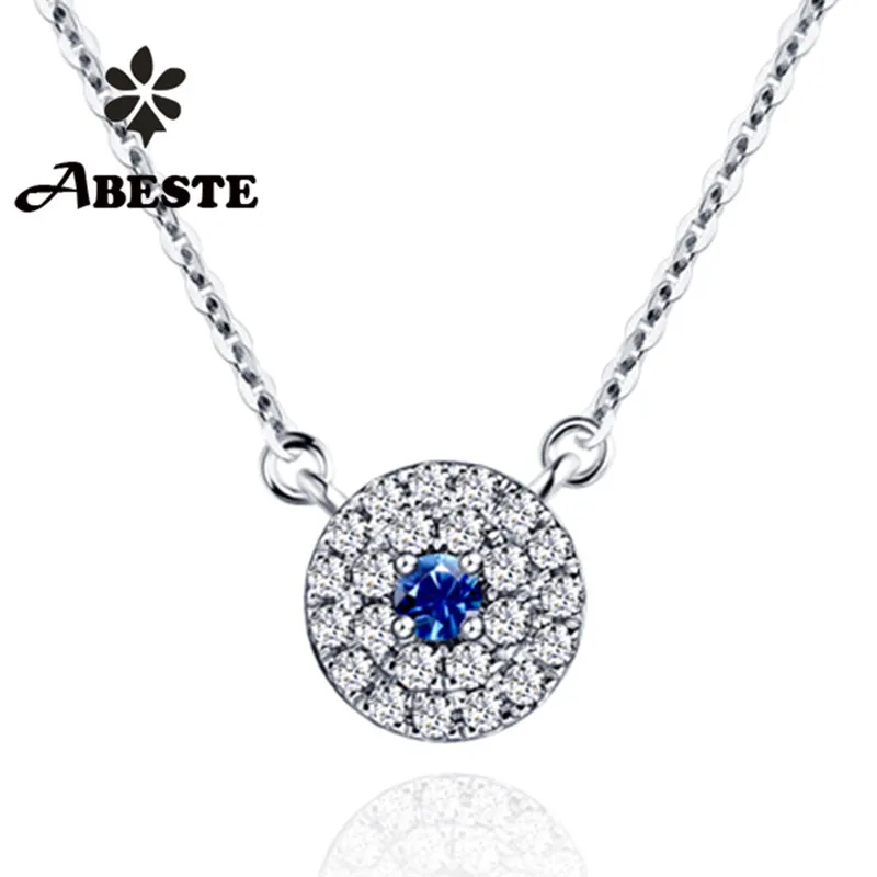 

ANI 18K Solid White/Rose/Yellow Gold Women Wedding Necklace Real Diamond Engagement Pendant Necklace Chain Blue Natural Sapphire