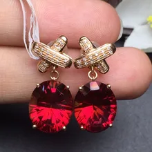 Fine Jewelry Collection Real 18K Rose Gold AU750 100% Natural Red Topaz Gemstone Myanmer Origin Drop Earrings for Women Fine Jewelry Collection Real 18K Rose Gold AU750 100% Natural Red Topaz Gemstone Myanmer Origin Drop Earrings for Women