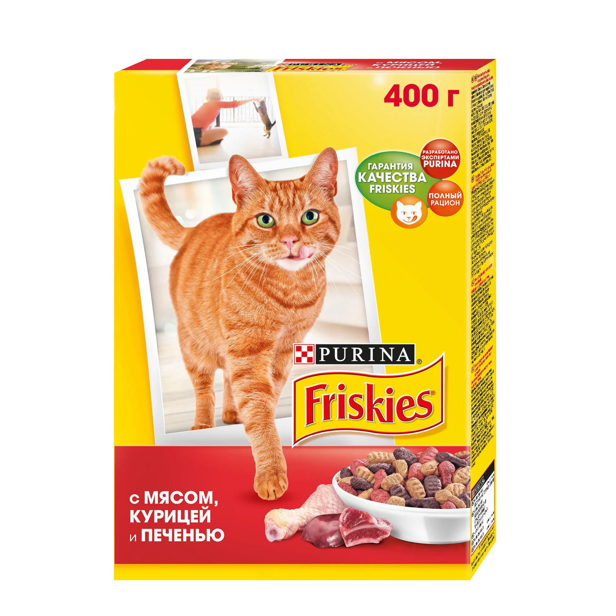 Набор сухой корм Friskies для взрослых кошек с мясом, курицей и печенью, Картонная коробка, 400 г x 10 шт