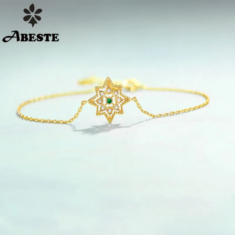 

ANI 925 Sterling Silver Women Bracelet Natural Emerald oorbellen Roll Gold boucle d oreille Fashion Design Yellow Gold Plated